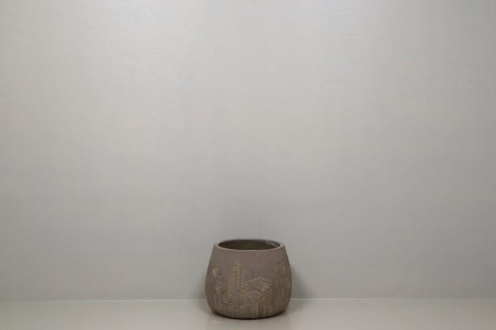 Keramikübertopf taupe m. Blumenmotiv rund D17,5x14cm