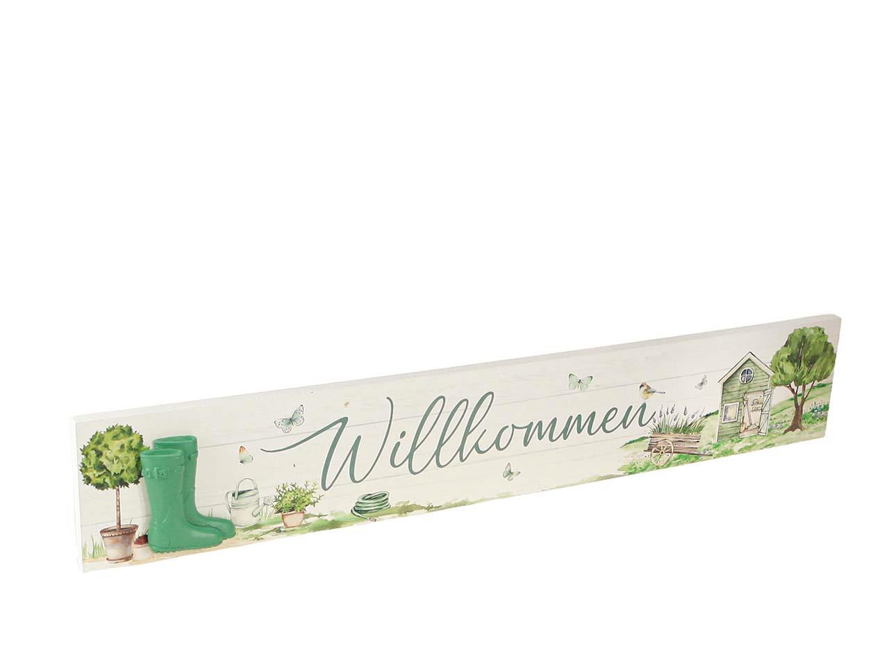 Schild Willkommen Holz weiss-grün 60x10x2,5cm