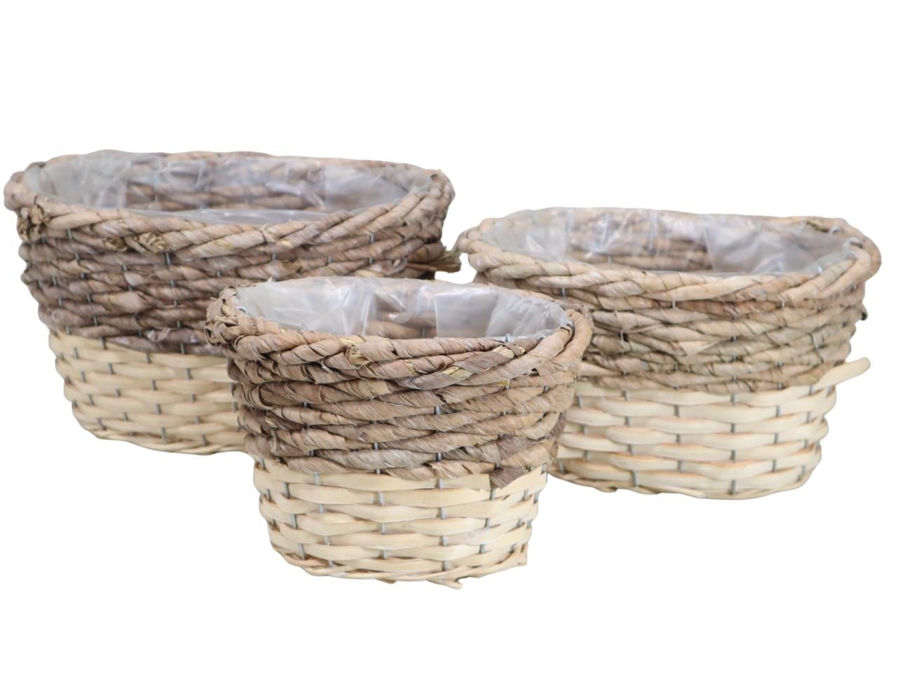 Pflanzkorb oval Weide/Grasseil Set/3 30x22H16cm white-washed