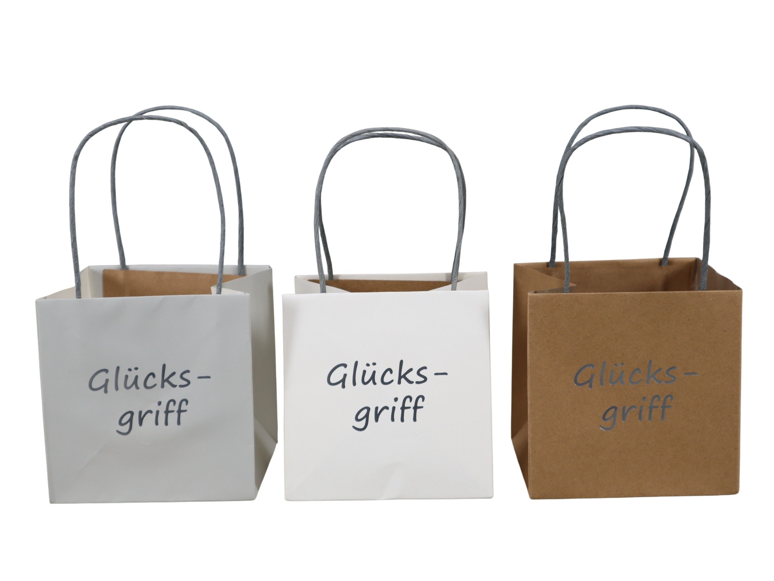 Tasche "Glücksgriff" Papier wasserab. natur-grau-weiß D12cm
