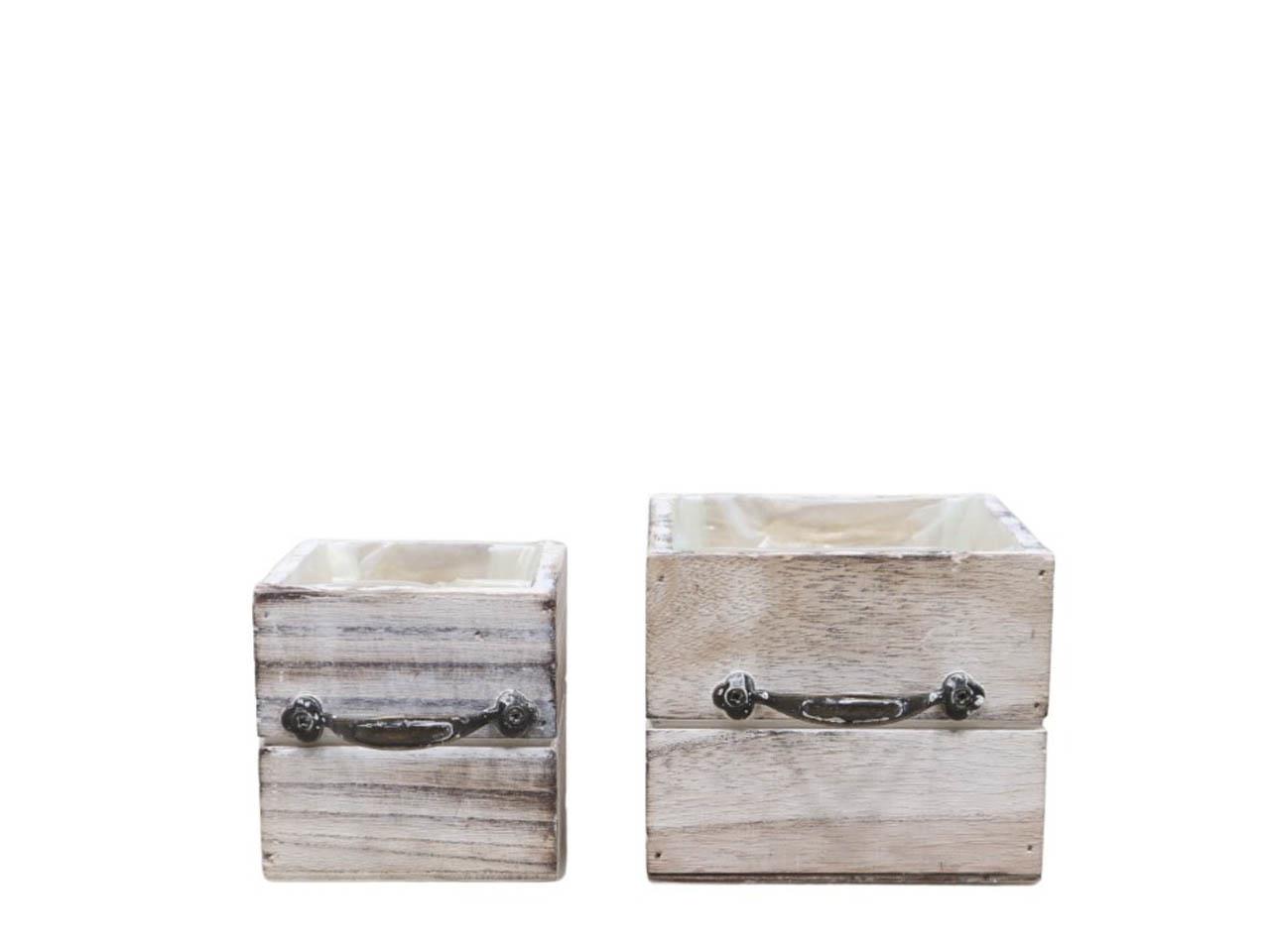 Pflanzkasten Schublade Set/2 Holz white-washed D12+9cm