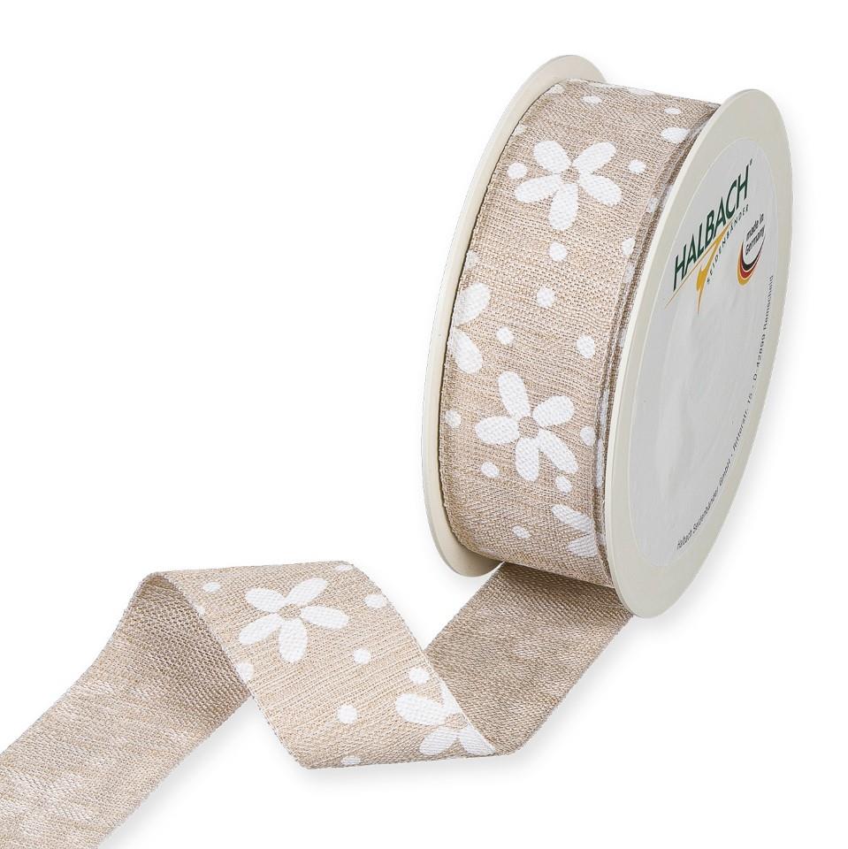 Druckband Blüten/Punkte 35 mm 15 Meter natural/white 782 Druckband Blüten/Punkte 35 mm 15 Meter natural/white 782
