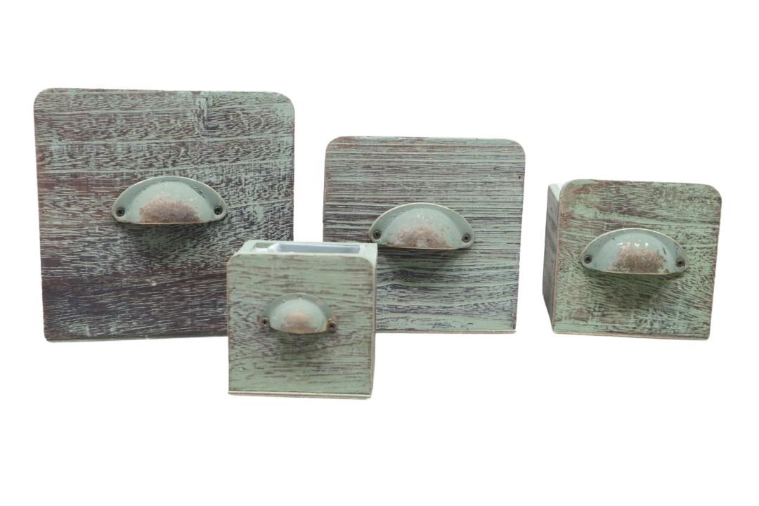 Pflanzkasten Schublade Set/4 Holz grün D18/15/12/9cm