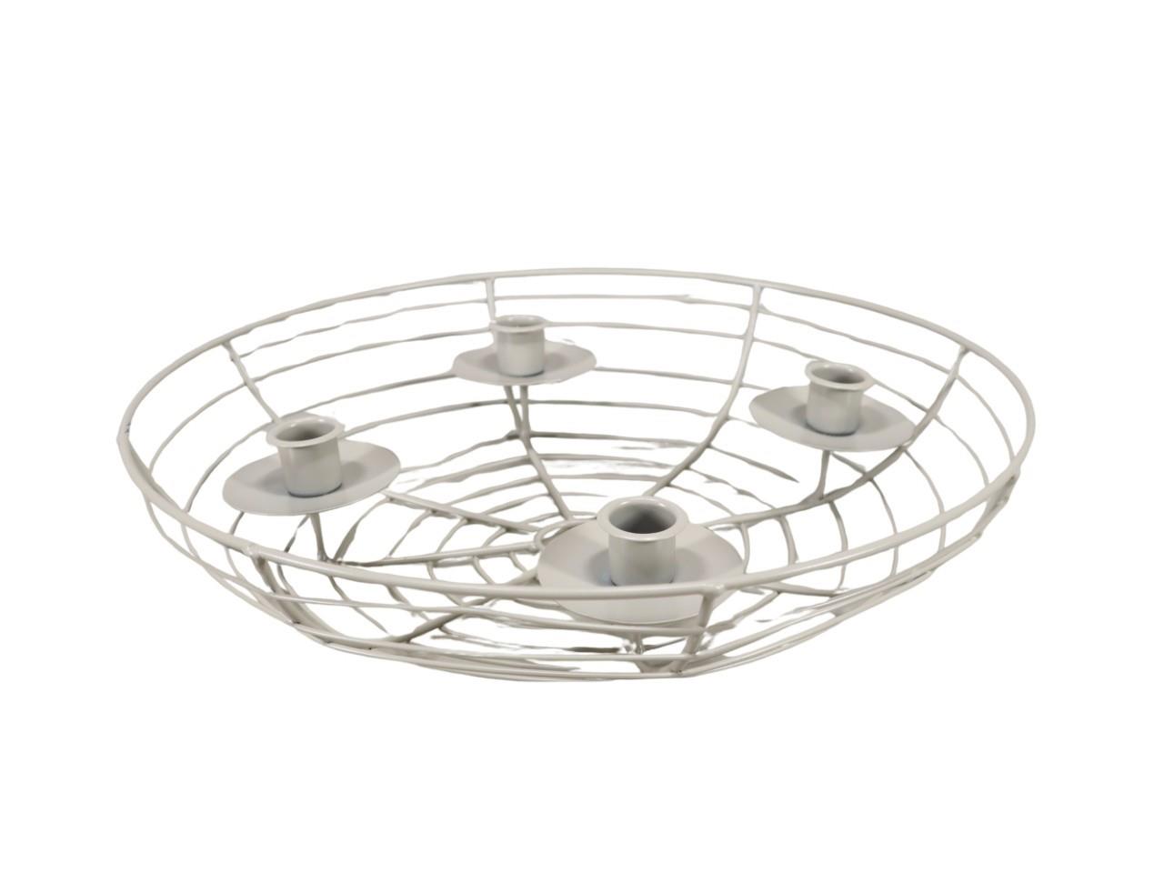 Schale mit 4/Stabkerzenhalter Metall creme D35cm