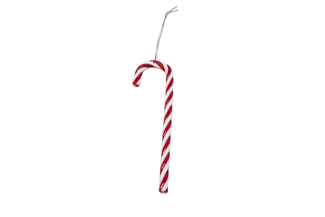 Zuckerstange häng. am Nylonfaden Kunststoff rot/weiß L12cm