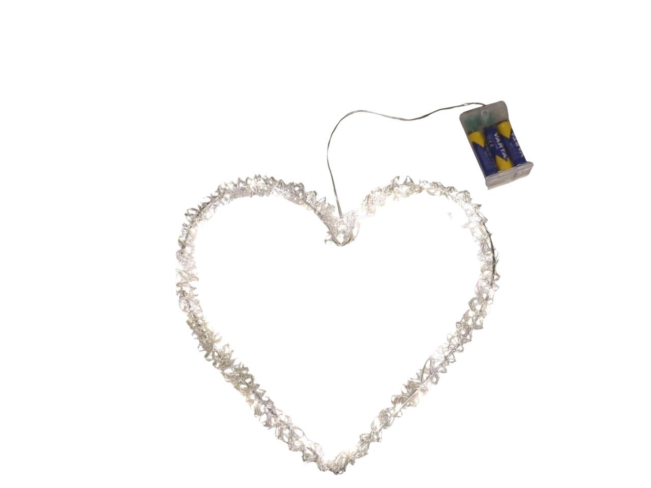 Herz hängend Silberdraht inkl. LED Beleuchtung D30cm Herz hängend Silberdraht inkl. LED Beleuchtung D30cm