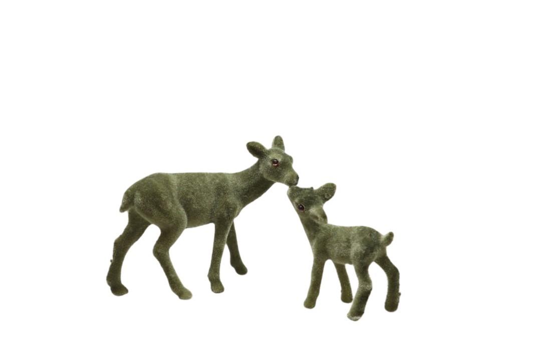 Reh mit Kitz beflockt Set/2 Kunststoff grün