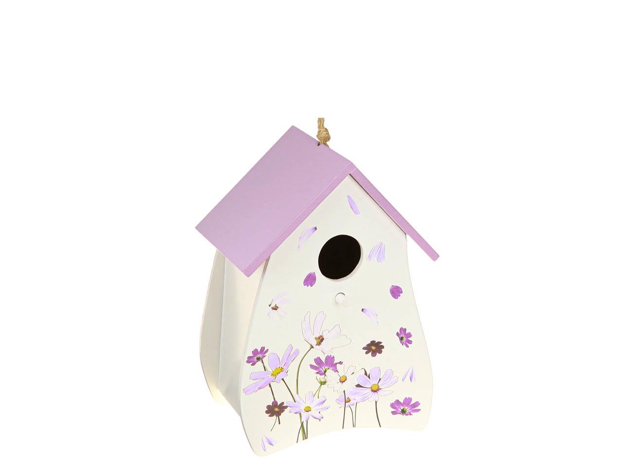 Hänger Vogelhaus Holz weiß-flieder Blütendekor B14xH21cm