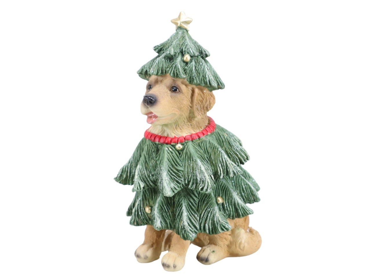 Hunde mit Tannenbaum Polyresin gold/grün D14xH24cm
