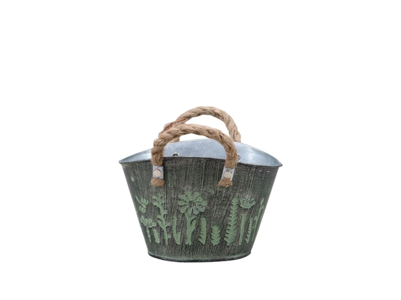 Schale oval Blumenmotiv Zink lt. green L19xH13cm