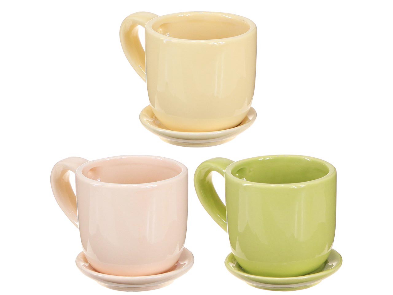 Tasse Keramik apricot/gelb/grün sort. D10,5xH11cm