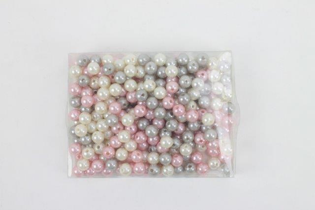 Perlen-Mix Pastello, weiss-grau-rosa 10mm, 125gr.
