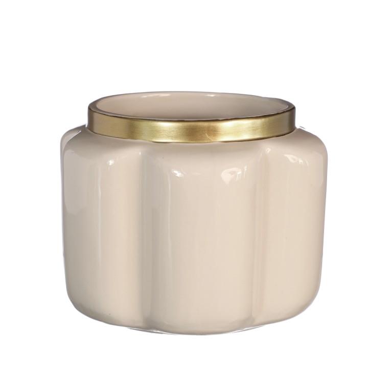 Übertopf Sitzkissen Keramik creme/gold D15,8cm
