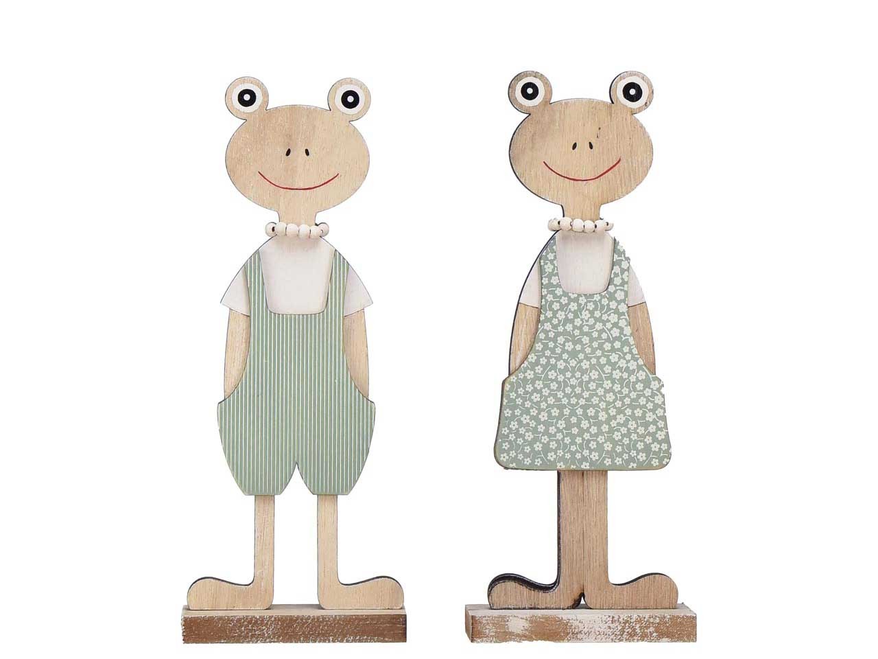 Froschpaar stehend Holz weiß/mintgrün H34cm