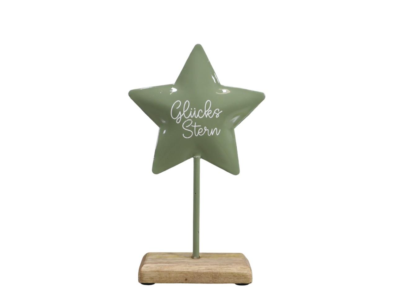 Stern stehend "Glücksstern" Metall grün auf Holzfuß H21x12cm