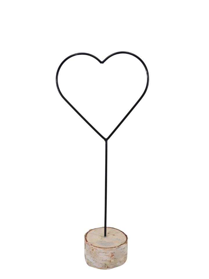 Aufsteller Herz Metall schwarz auf Birkenscheibe H46cm