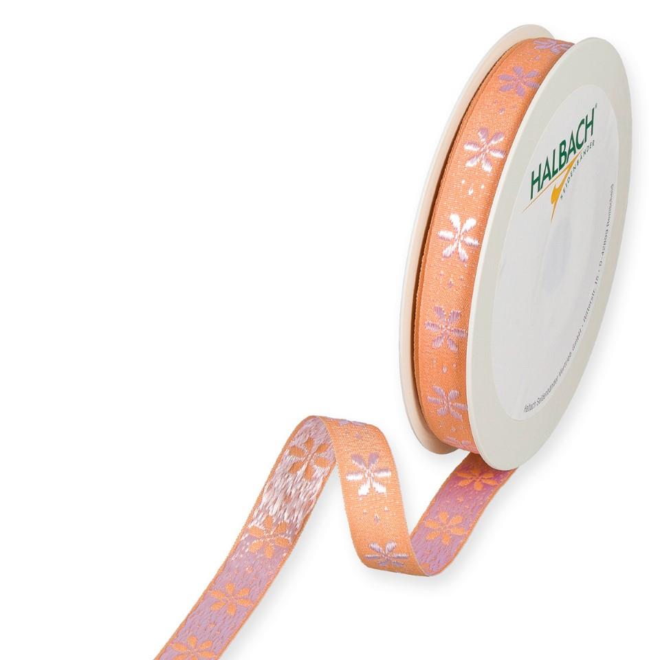 Dekorationsband Blüten 15 mm 15 Meter apricot/white 20