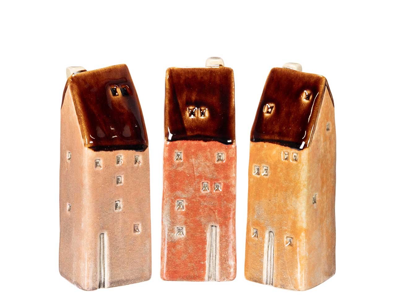 Haus stehend 3 sort. Steingut orangemix H15,3cm