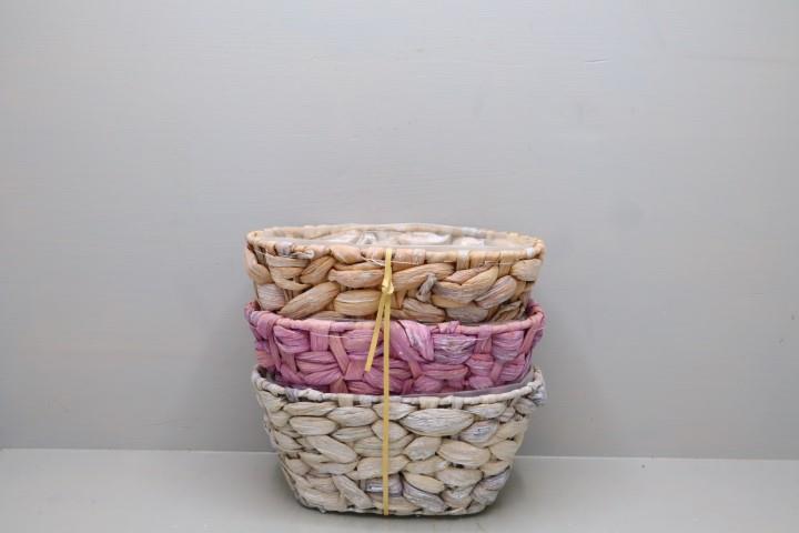 Korb oval Wasserhyazinthe pastell-mix 3-farbig 20x13x9,5 cm