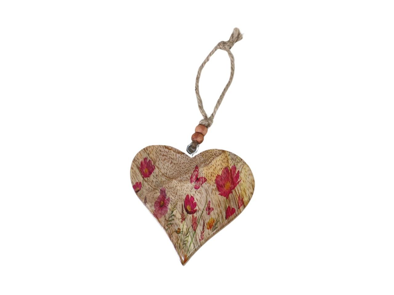 Herz hängend Blumendekor Holz D10cm Herz hängend Blumendekor Holz D10cm