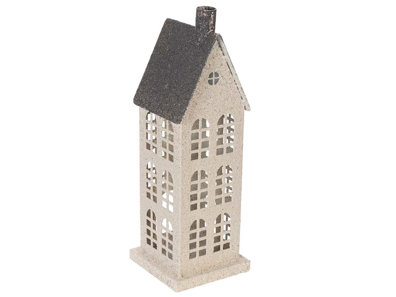 Haus f. Teelicht Metall creme+braun-antik D7,5xH28cm