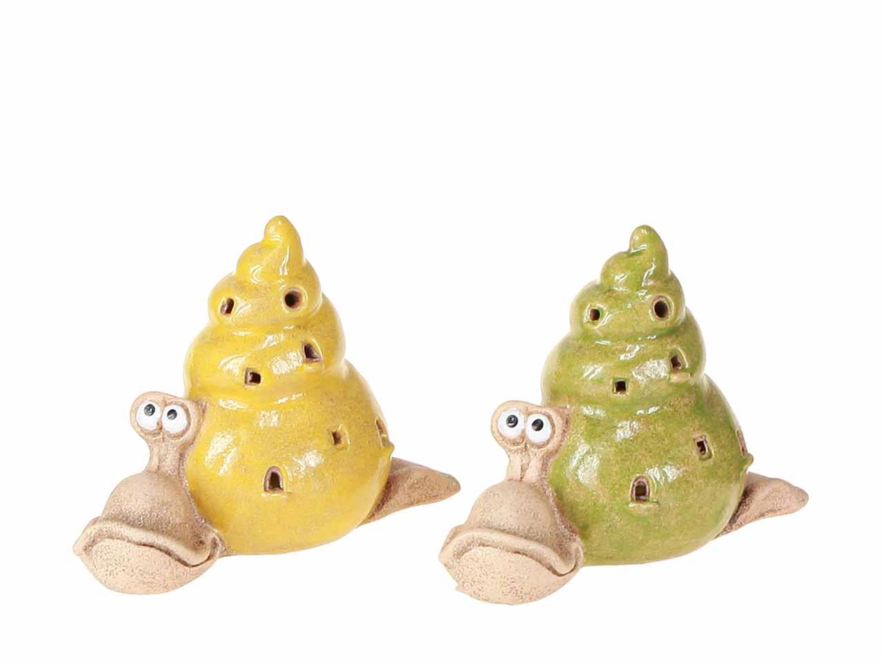 Schnecke inkl. LED-Beleuchtung Keramik grün-gelb D12x9cm