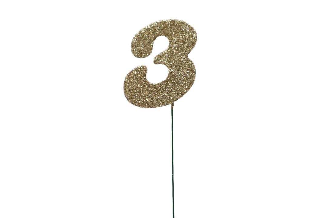 Glimmer-Einzelzahl -3- gold