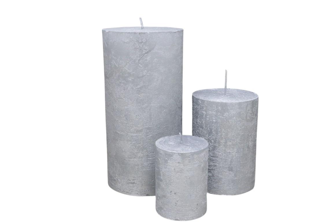 Kerze Rustika 150/70mm silber lackiert