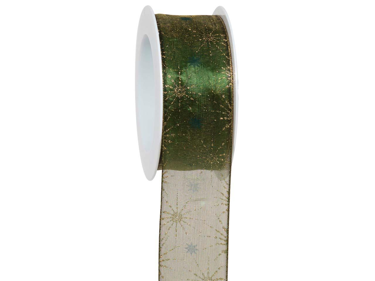 Band Ice Crystal 40 mm 15 Meter dkl.grün/gold 59/15