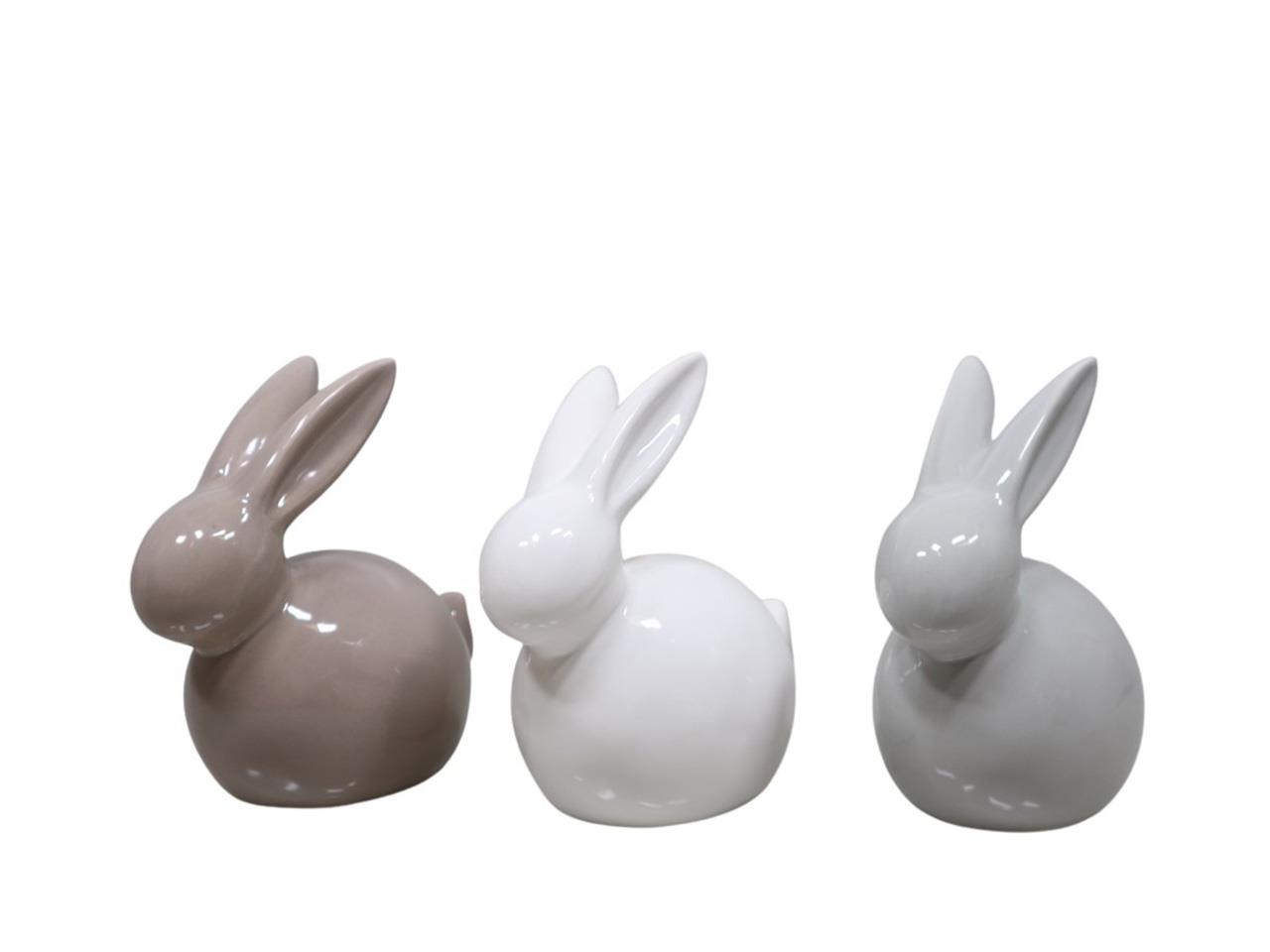 Hase Keramik farbmix grau/weiß/braun 13x14cm