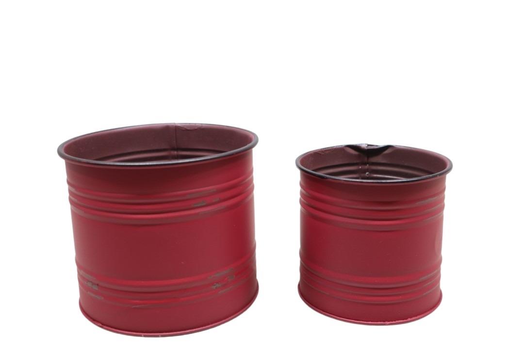 Übertopf-Dose Set/2 Metall rot  D12/9,5cm