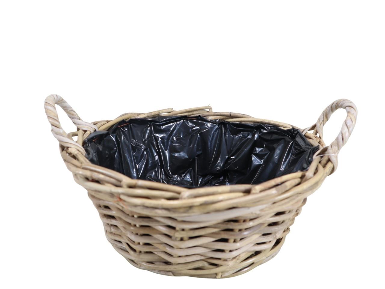 Pflanzschale  m. Henkel Kubu-Rattan grau D33xH15cm