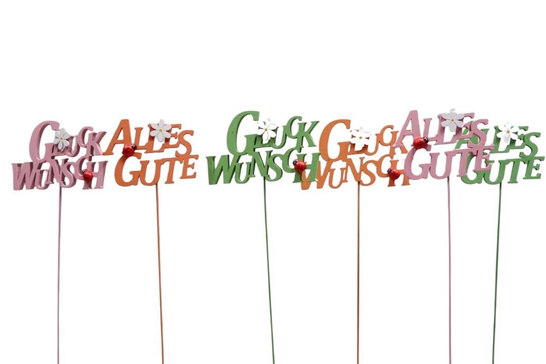 Stecker Alles Gute+Herzl. Glückwunsch Holz farbmix