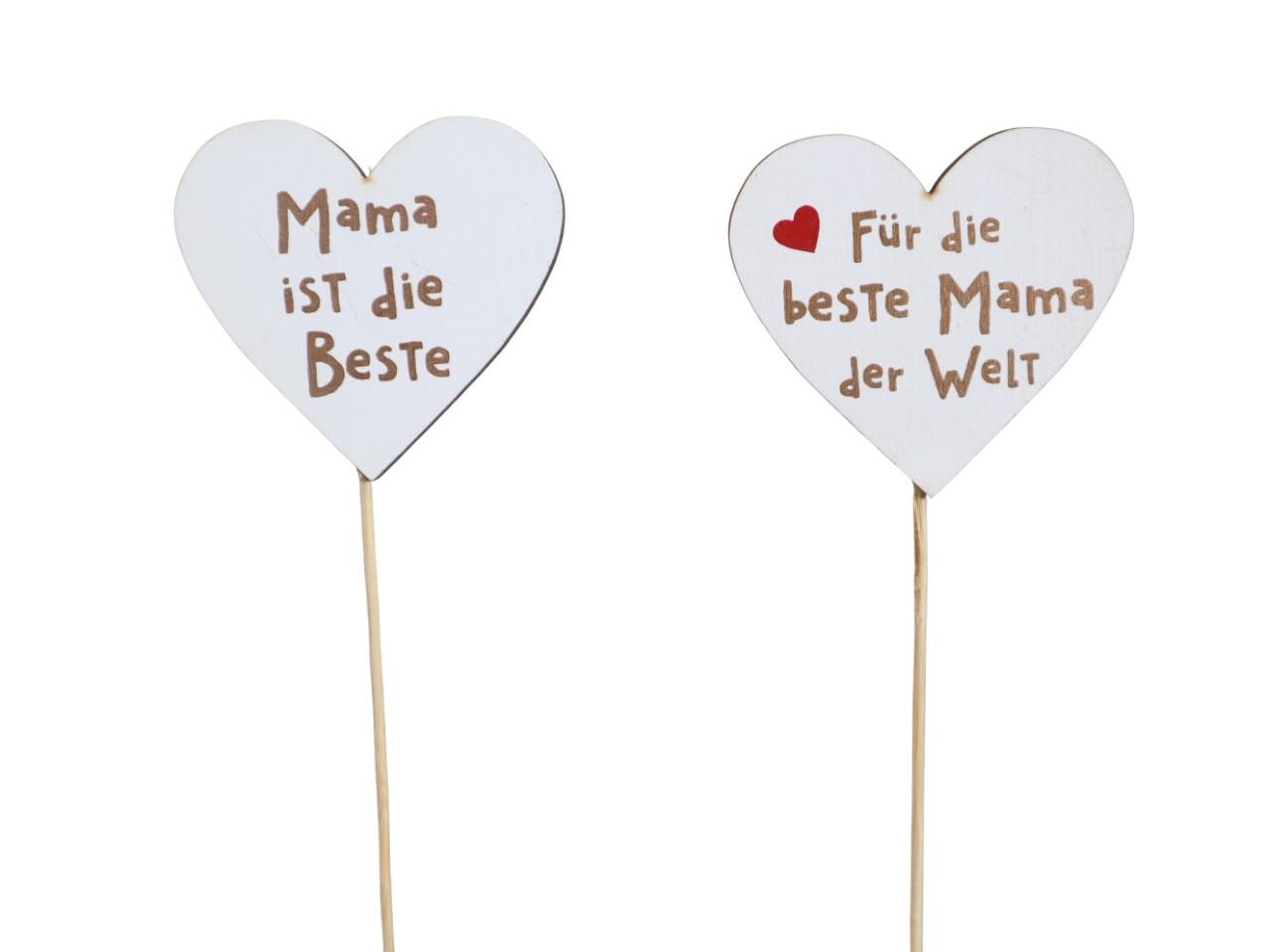 Stecker Herz "Mama" Holz weiß D7cm + Pin