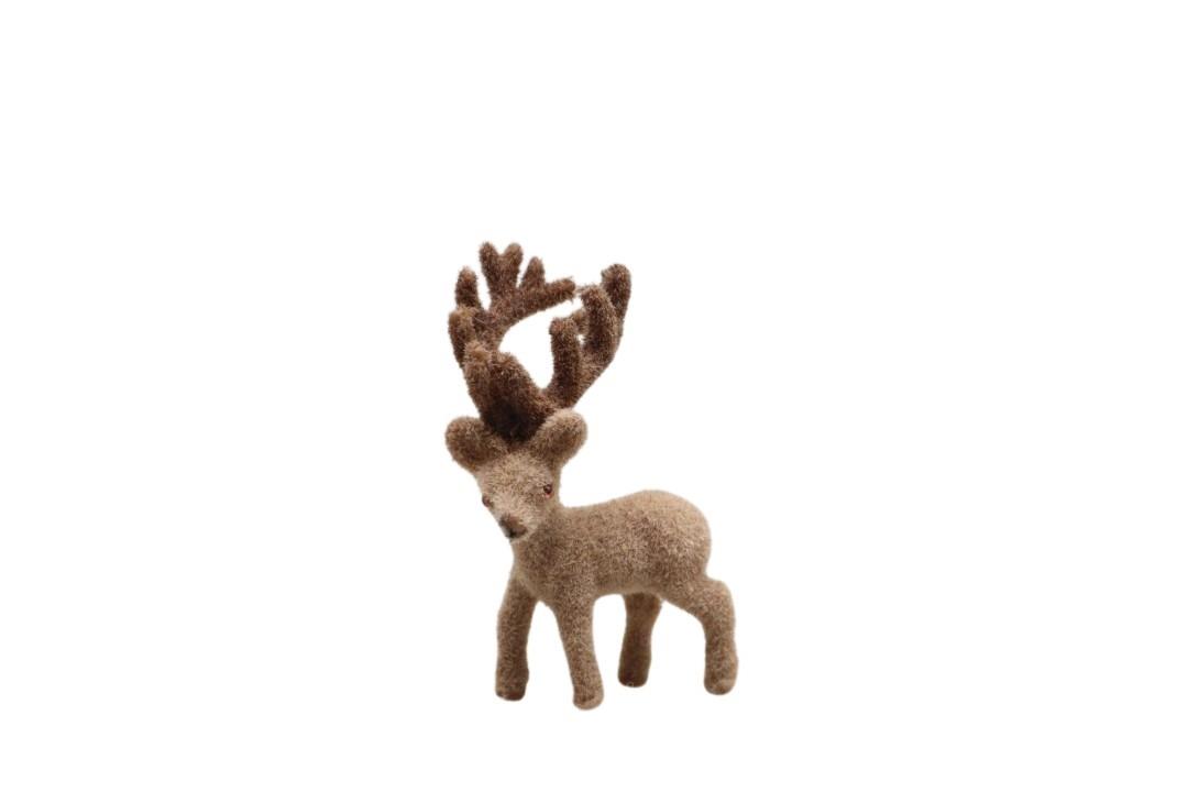 Hirsch m. Geweih Kunststoff beflockt braun 9cm