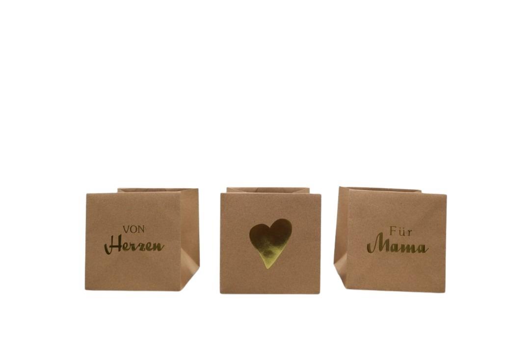 Tasche "Mama" sortiert Papier wasserabw. natur  D8,5x8,5cm