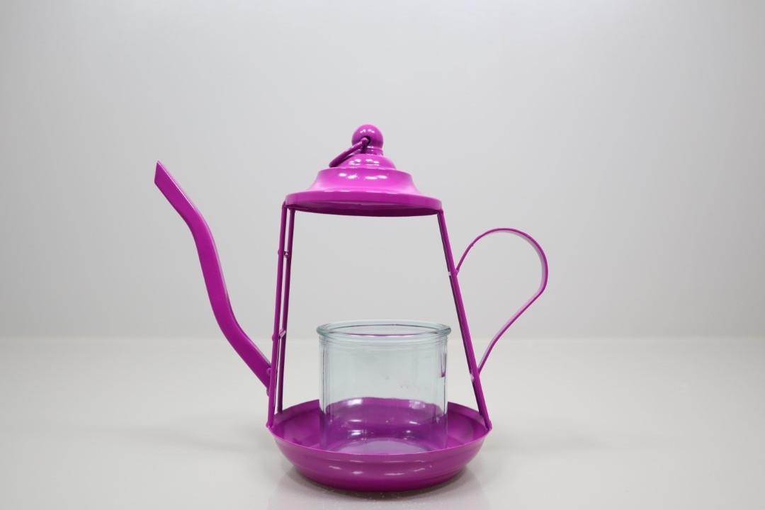 Teekanne Metall pink m. Glas L28cm xD12,5cm