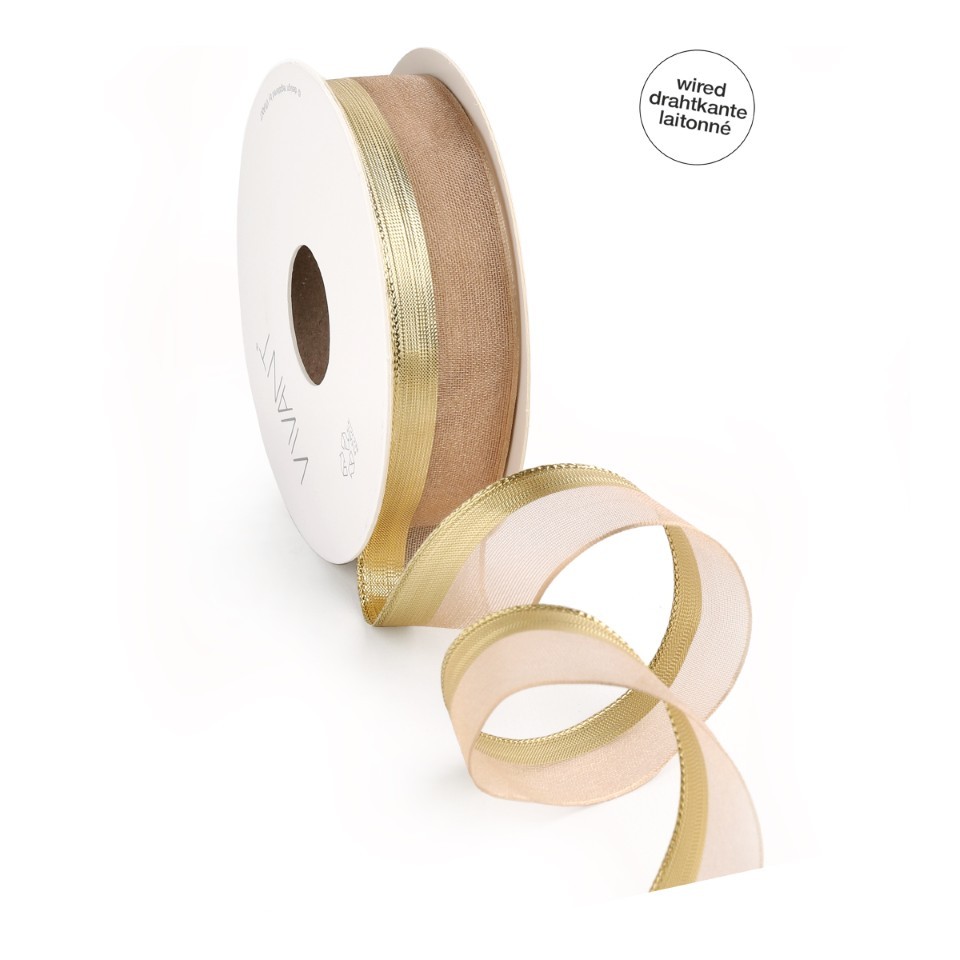Band Organza Linea 25 mm 10 Meter sand/gold 71