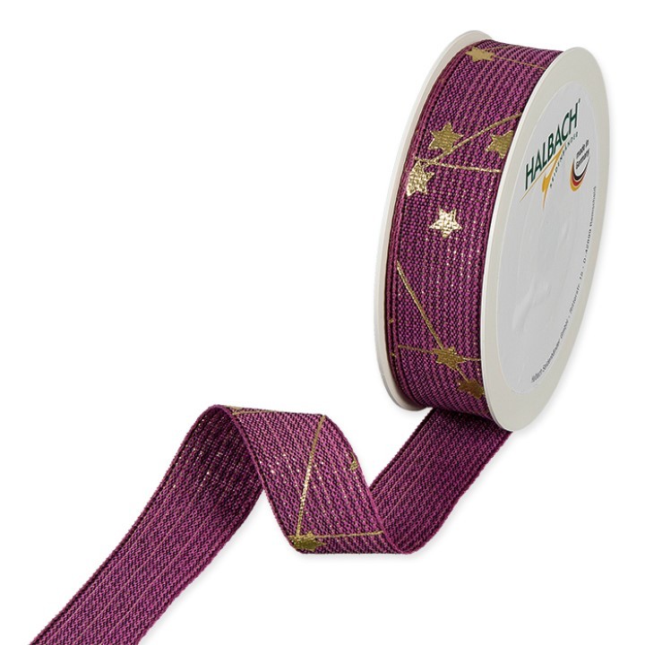 Druckband Sterne 25 mm 18 Meter berry/gold 509