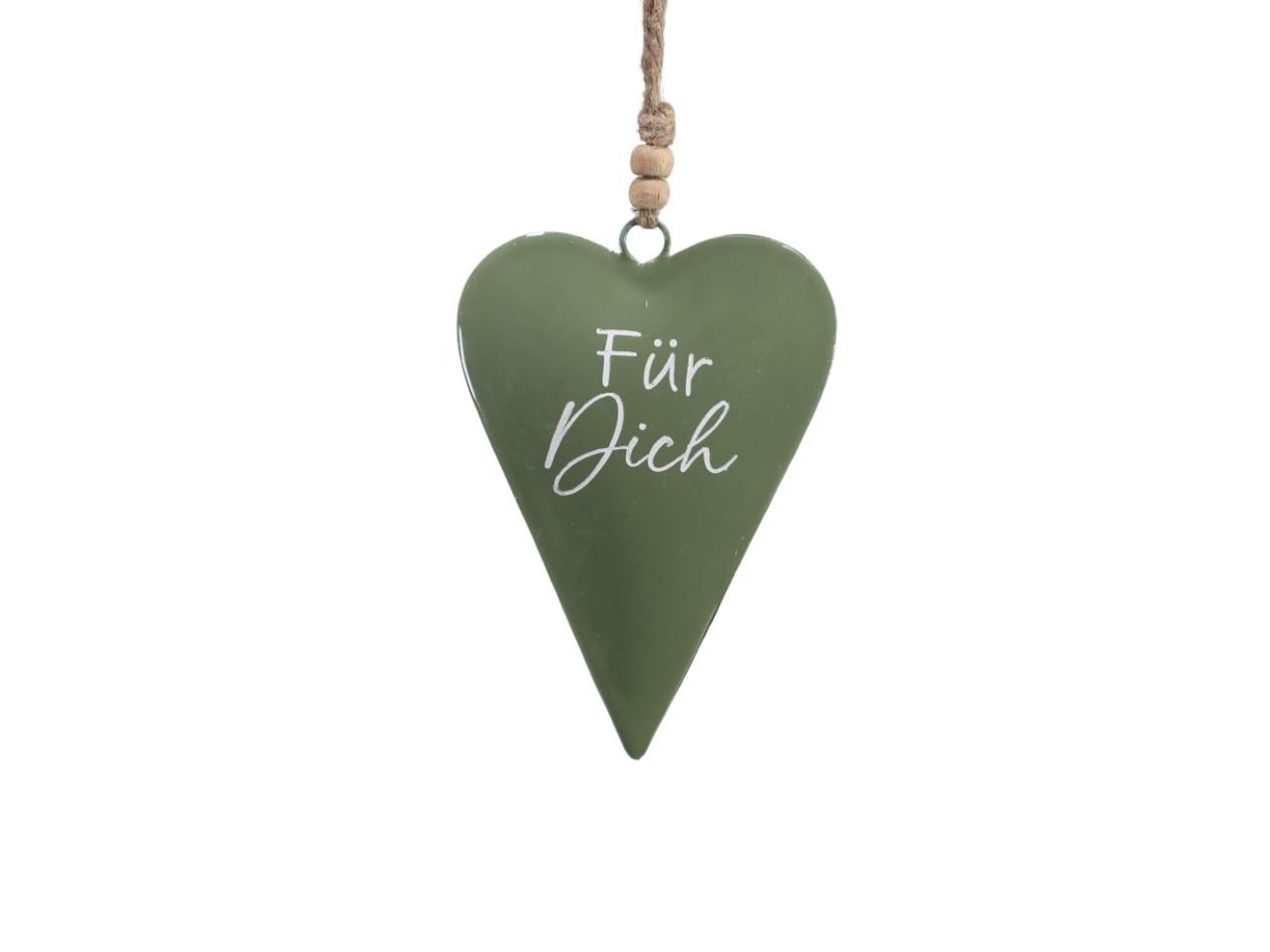 Herz hängend "Für Dich" Metall grün&weiß D13x12cm