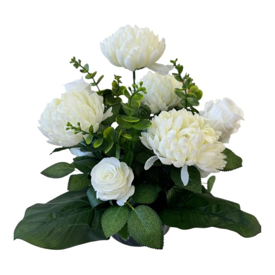 Rose/Dahlie 13Blüten weiß in schwerer Schale 1,5kg NETTO