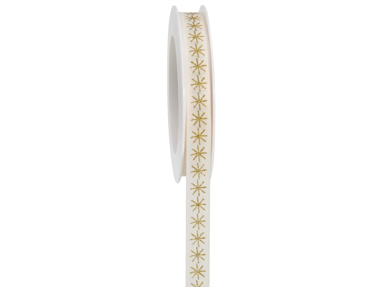 Band Strohstern 15 mm 18 Meter creme/gold 021/15