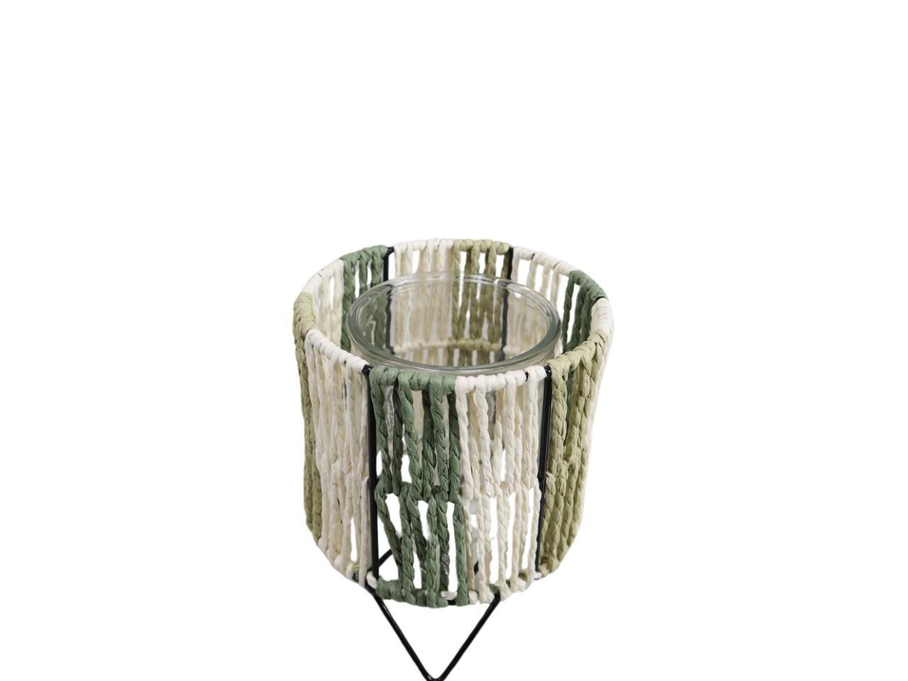 Windlicht auf Metall Seegras inkl. Glas grünmix H16cm