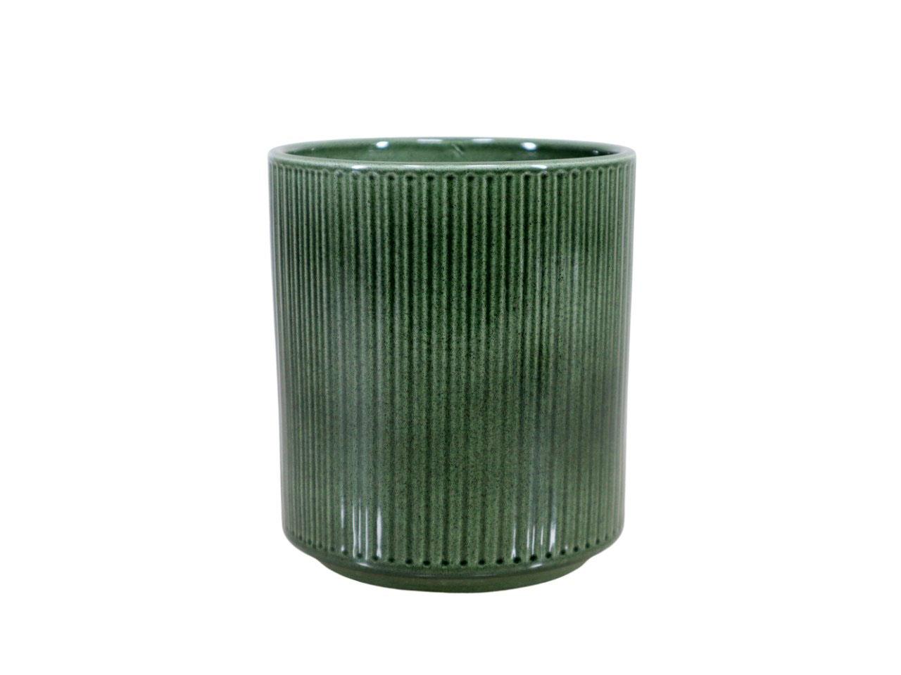 Keramikübertopf für Orchideen Stripes laubgrün-lasur D13cm