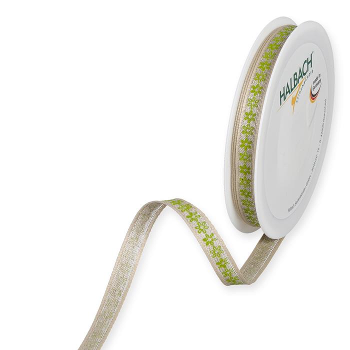 Leinen-Druckband Blümchen 10 mm 15 Meter green 348 Leinen-Druckband Blümchen 10 mm 15 Meter green 348
