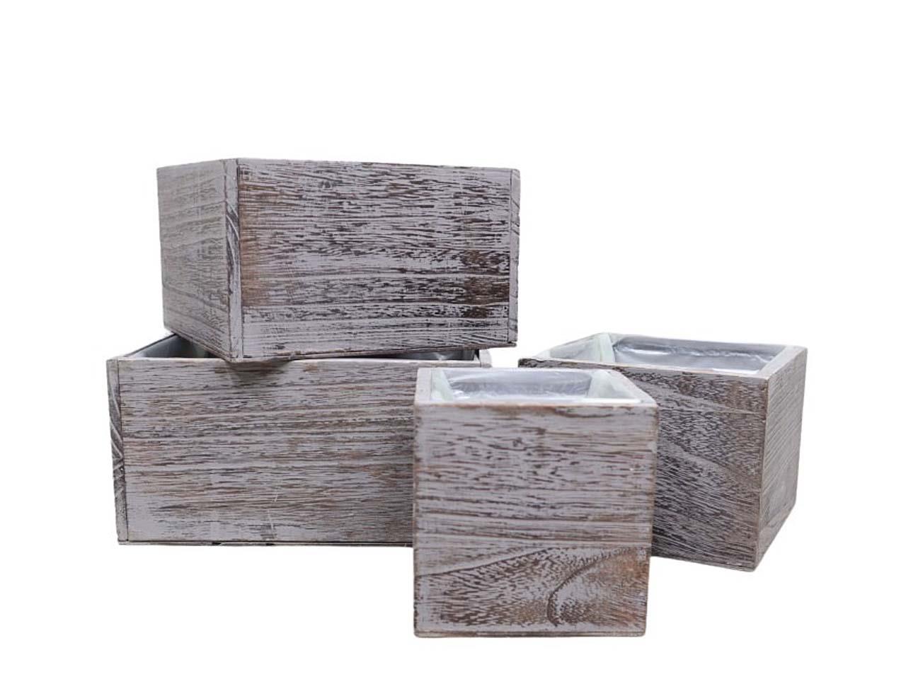 Kiste mit Folieneinsatz Set/4 Holz blue-washed Kiste mit Folieneinsatz Set/4 Holz blue-washed