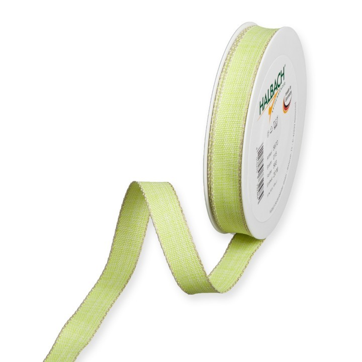 Band m. Leinenkante 15 mm 20 Meter green/linen 563