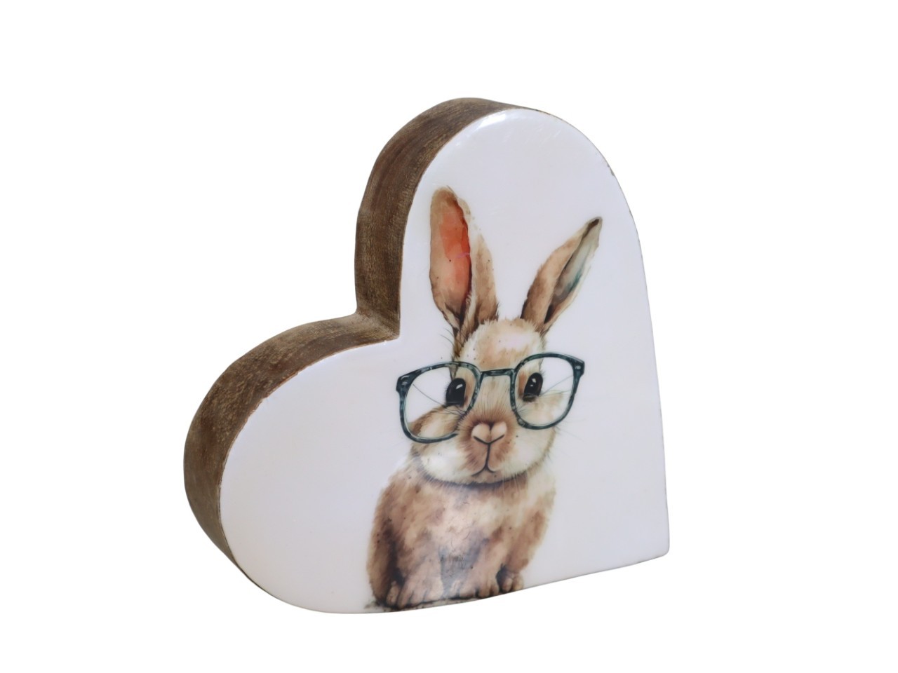 Herz stehend mit Hasenmotiv weiß-braun D19,5x4cm