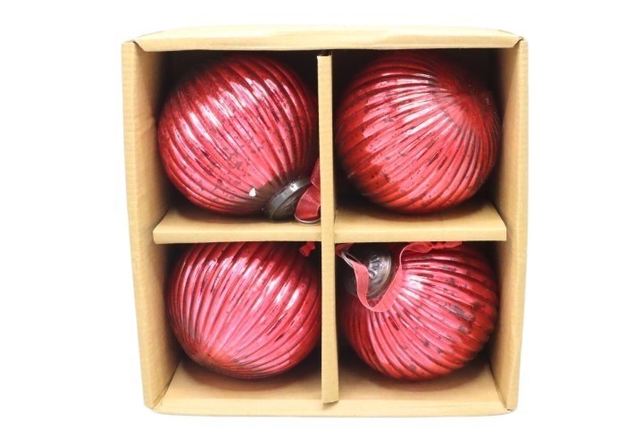 Glaskugel hängend gestreift rot D10cm