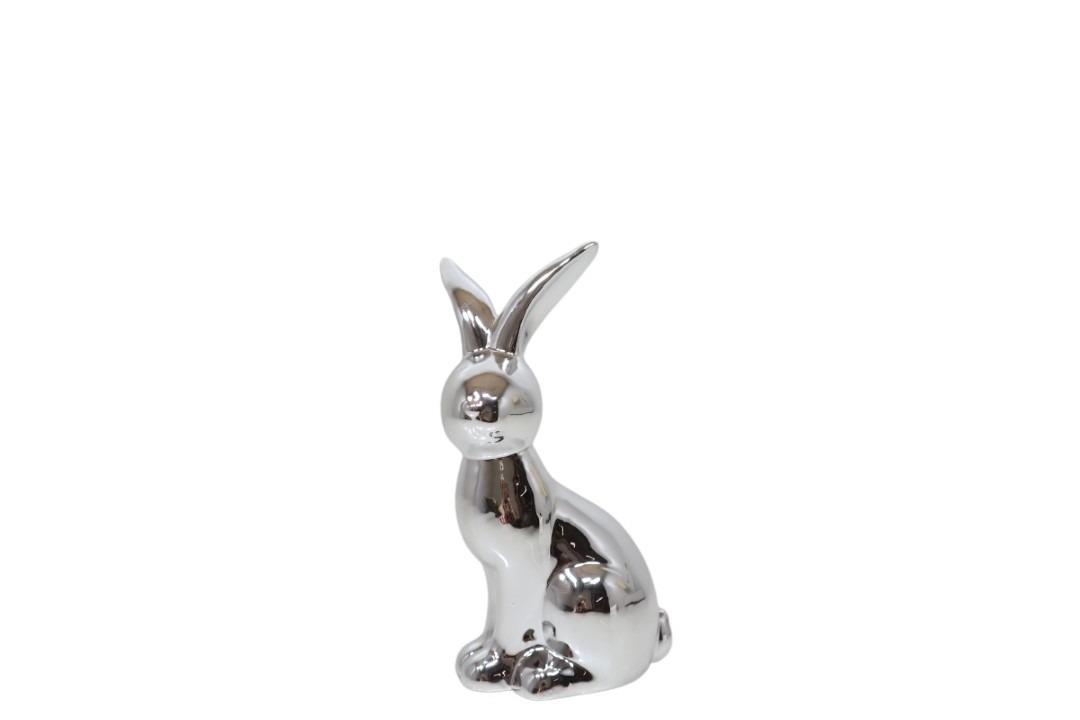 Hase sitzend Keramik silber H17,8cm